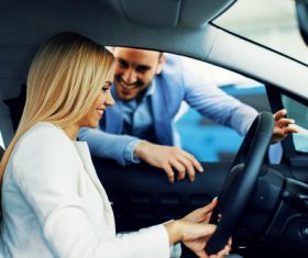 Happy woman buying new car Stock Photo 04