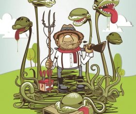 Hunter and Man eating flower vector