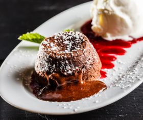 Ice cream and chocolate cake dessert Stock Photo