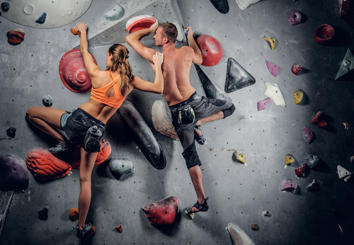 Indoor climbing for men and women Stock Photo