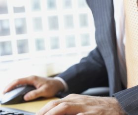 Keyboard and hand close up Stock Photo