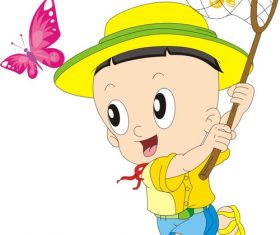 Little boy catching butterflies vector
