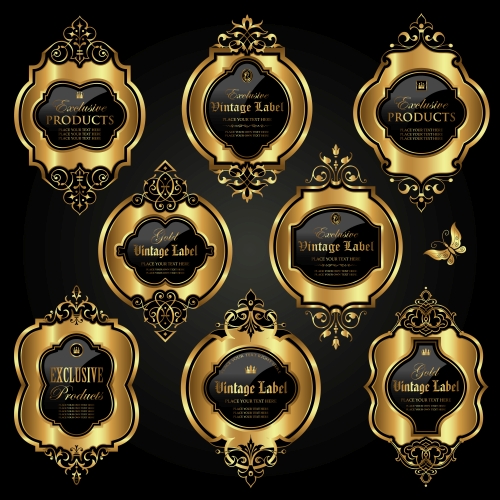 Luxury ornamental gold labels vector