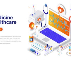 Medicine healthcare isometric concept template vector