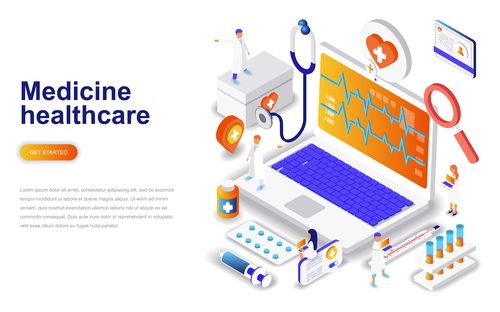 Medicine healthcare isometric concept template vector
