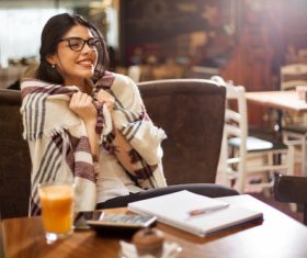 Modern businesswoman working at cafe Stock Photo 02