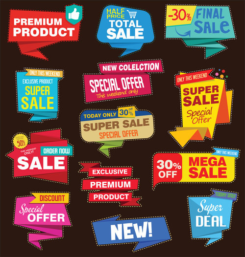 Modern origami sale stickers and tags colorful vector