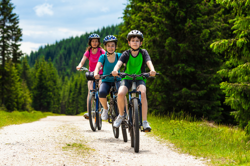 Mother with children riding bicycle outing Stock Photo 02