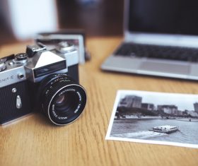 Old camera and picture Stock Photo