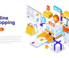 Online shopping isometric concept template vector