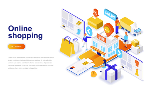 Online shopping isometric concept template vector