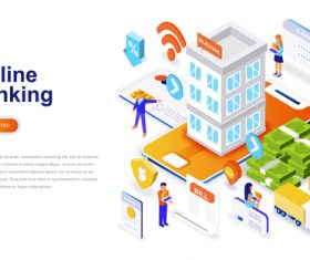 Onlines banking isometric concept template vector