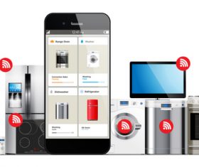 Onlines shopping with household appliances vector 01