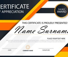 Orange certificate template design vectors 01