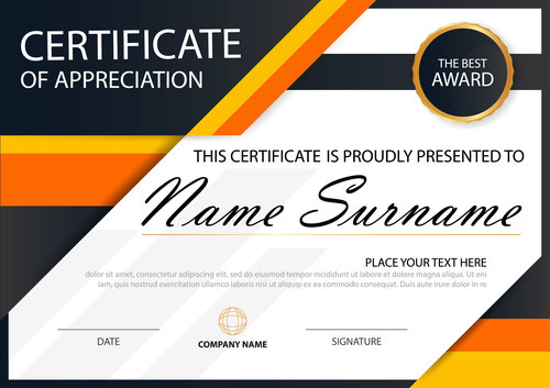Orange certificate template design vectors 01