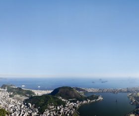 Overlooking coastal city Stock Photo