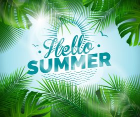 Palm tree leaves summer background vector
