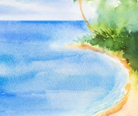 Palm tree with sea watercolor painting vector background 03