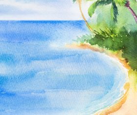 Palm tree with sea watercolor painting vector background 04