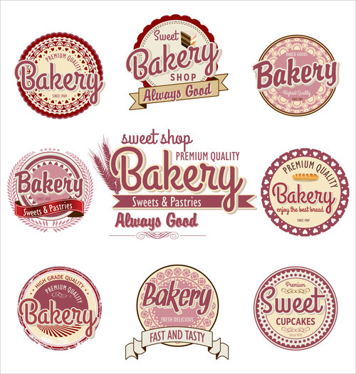Pink bakery labels vector material