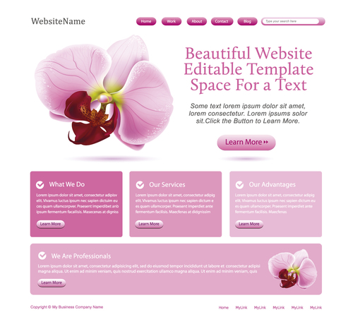 Pink styles flower vector website template