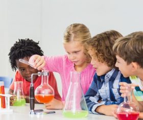 Primary school students in chemistry lab class Stock Photo 02