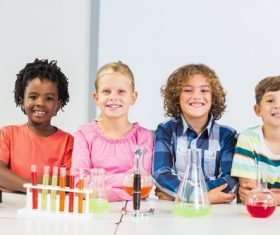 Primary school students in chemistry lab class Stock Photo 03