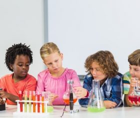 Primary school students in chemistry lab class Stock Photo 05
