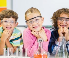 Primary school students in chemistry lab class Stock Photo 07