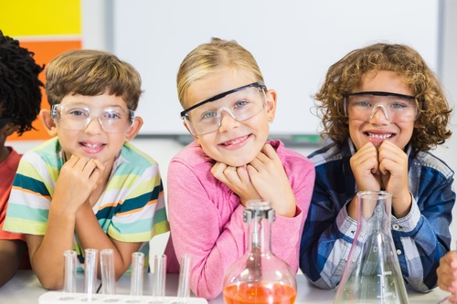 Primary school students in chemistry lab class Stock Photo 07