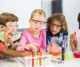 Primary school students in chemistry lab class Stock Photo 08