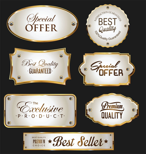 Promo sale labels collection gold and silver design vector