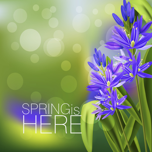 Purple flowers with spring background vector