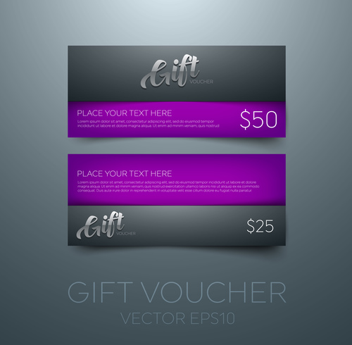 Purple gift vouchers template vector 01