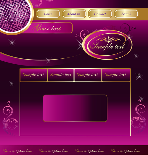 Purple with golden styles music website vector template