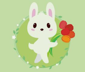 Rabbit holding a tulip vector