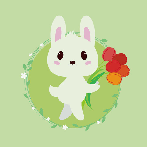 Rabbit holding a tulip vector