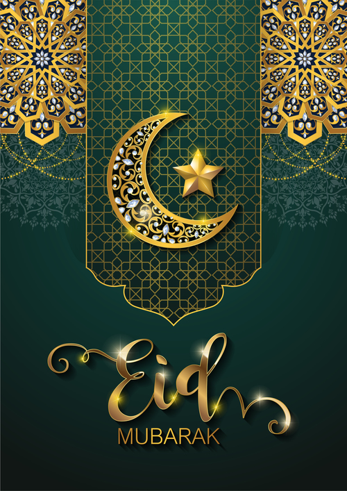 Ramadan kareem background with golden decor vector 01