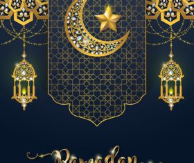 Ramadan kareem background with golden decor vector 02