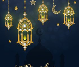 Ramadan kareem background with golden decor vector 03