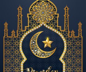 Ramadan kareem background with golden decor vector 04