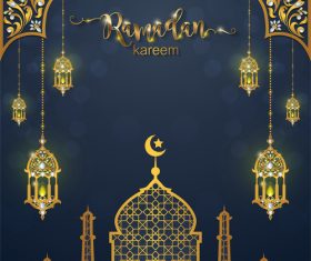 Ramadan kareem background with golden decor vector 05