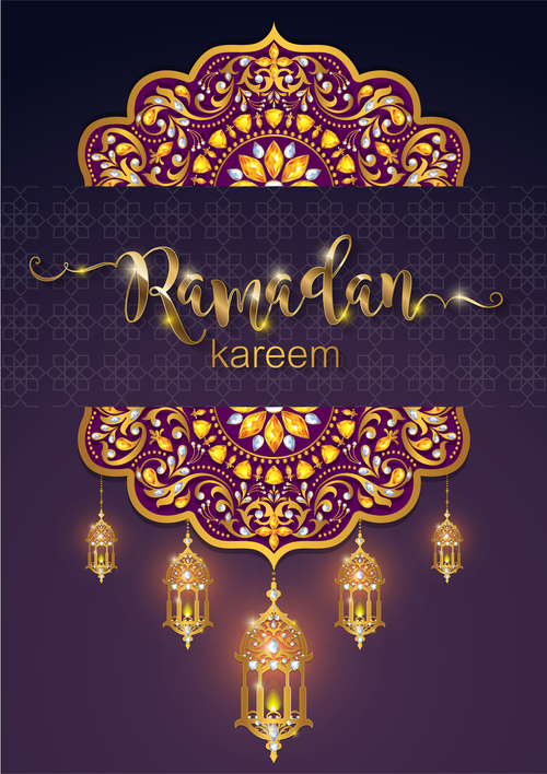 Ramadan kareem purple background vector 01