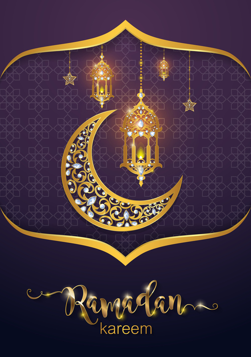 Ramadan kareem purple background vector 02