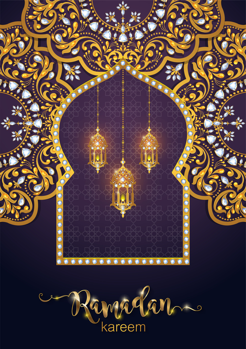 Ramadan kareem purple background vector 03