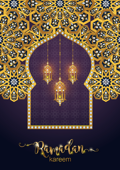 Ramadan kareem purple background vector 04