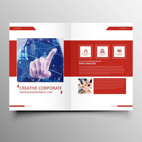 Red styles business brochure template vector 01