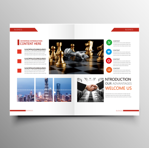 Red styles business brochure template vector 02