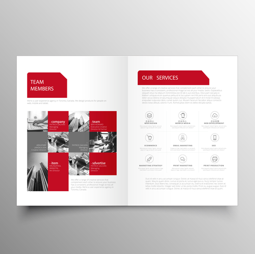 Red styles business brochure template vector 09