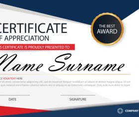 Red with blue certificate template design vectors 01